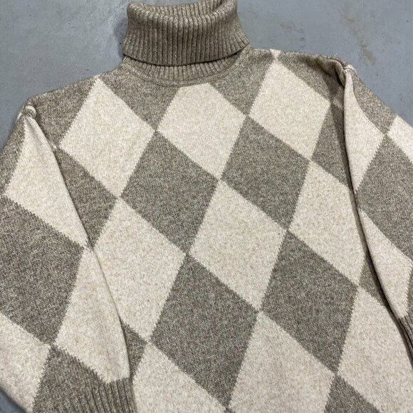 H&M x Pringle of Scotland Diamond Pattern Wool Knit Turtleneck Sweater Medium - Picture 2 of 7